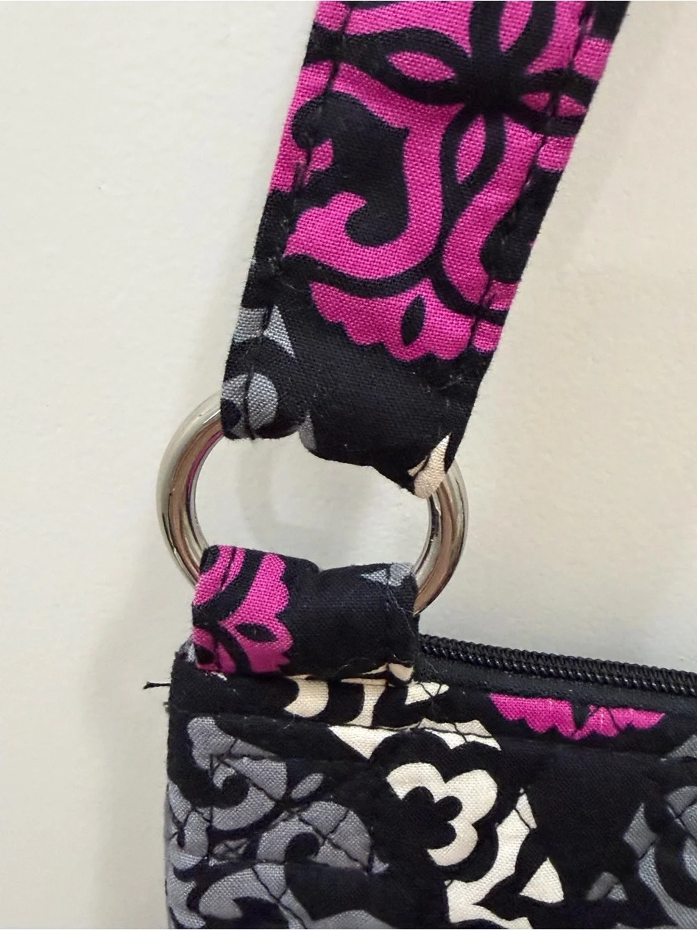 Vera Bradley Black, Gray & Magenta Quilted Crossbody Bag